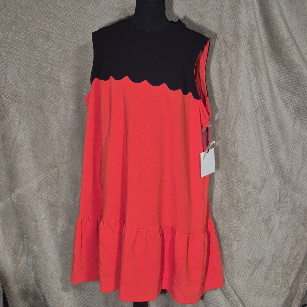 Victoria Beckham for Target Orange Black Scallop Drop Waist Ruffle Dress 2X NEW